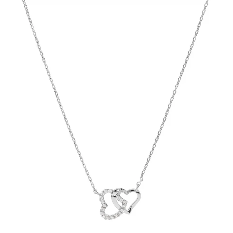 Collier deux petits cœurs entrelacés sertis – Argent 925 rhodié | Azuline
