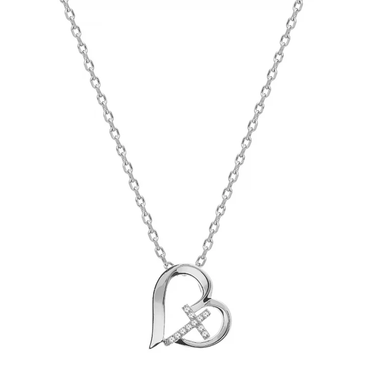 Collier cœur stylisé à croix sertie d’oxydes – Argent 925 rhodié | Azuline