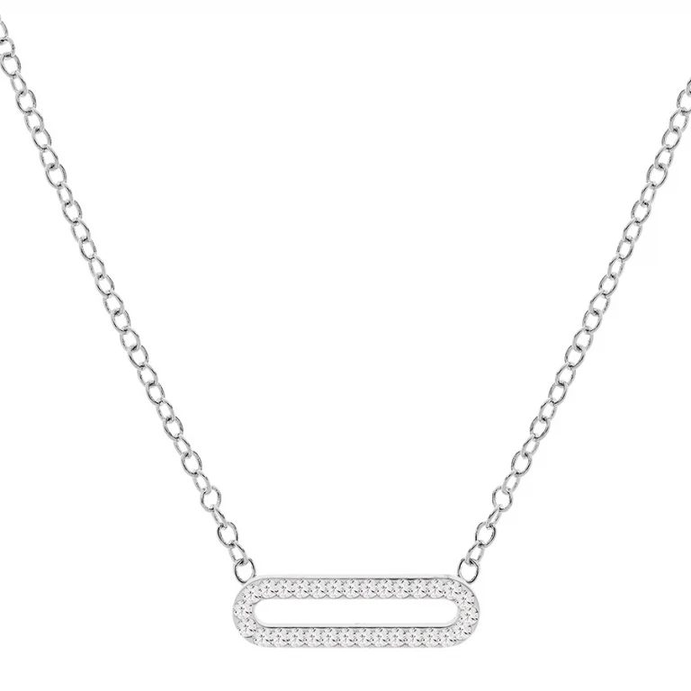 Collier maille rectangulaire serti d’oxydes blancs – Argent 925 rhodié | Azuline