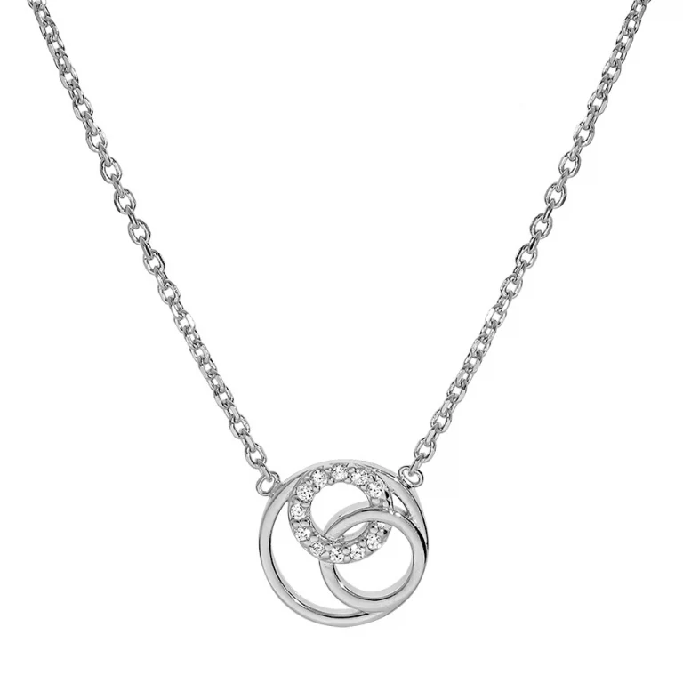 Collier trois cercles entrelacés dont un serti d’oxydes petit modèle – Argent 925 rhodié | Azuline