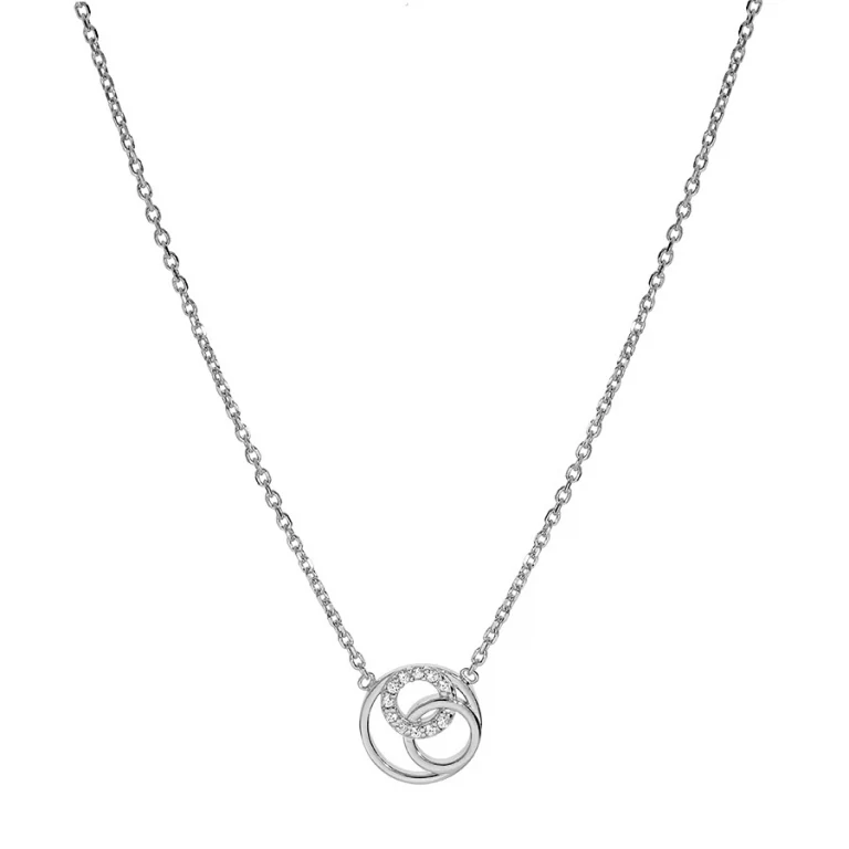Collier trois cercles entrelacés dont un serti d’oxydes petit modèle – Argent 925 rhodié | Azuline