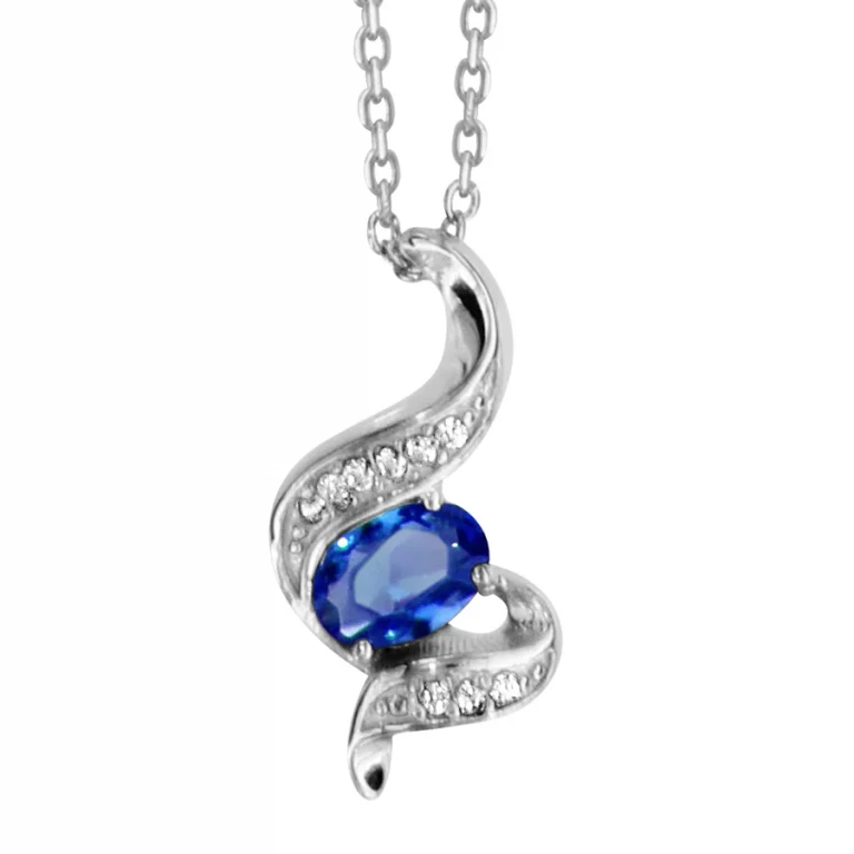 Collier pendentif à pierre bleu synthétique et oxydes blancs – Argent 925 rhodié | Azuline
