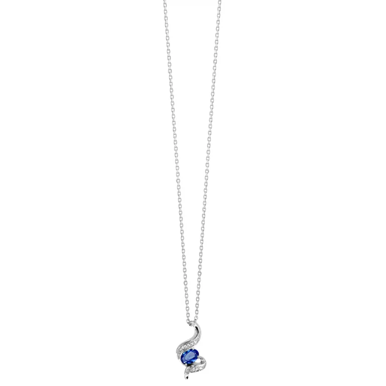 Collier pendentif à pierre bleu synthétique et oxydes blancs – Argent 925 rhodié | Azuline