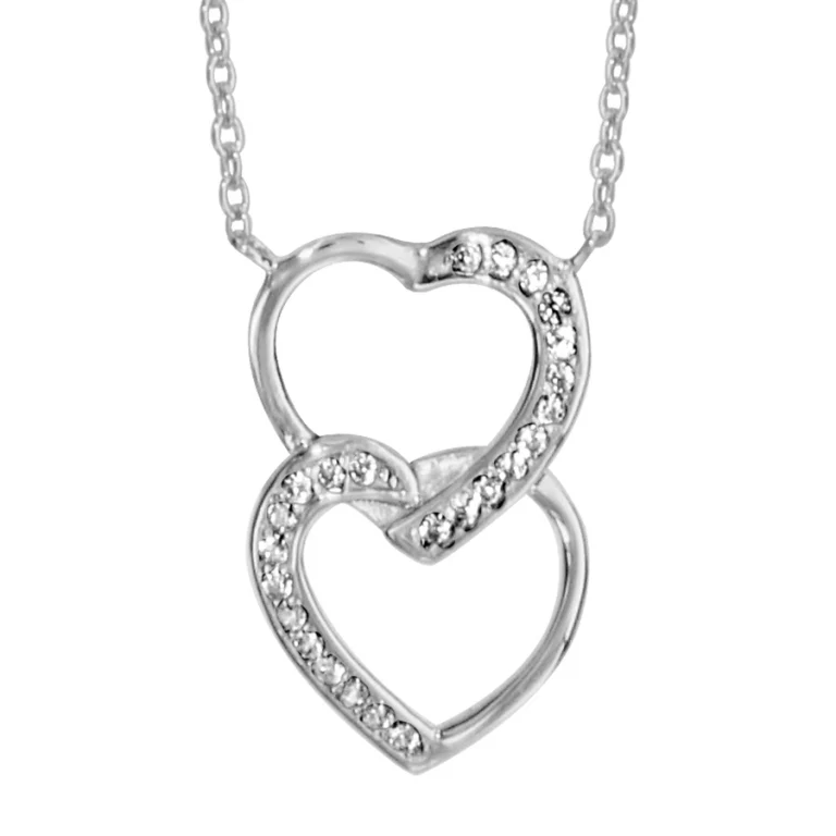 Collier deux cœurs superposés sertis d’oxydes – Argent 925 rhodié | Azuline