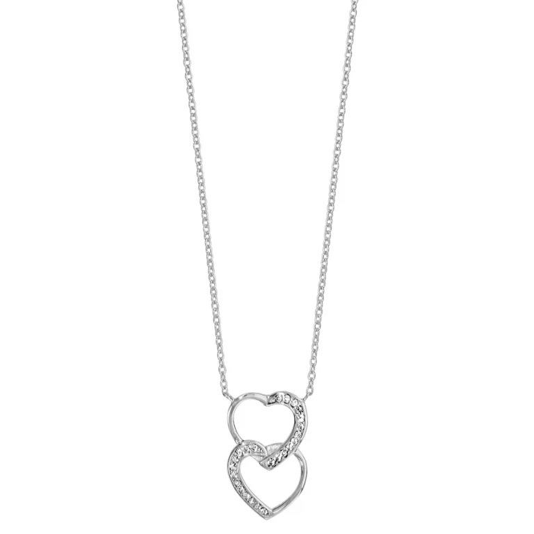 Collier deux cœurs superposés sertis d’oxydes – Argent 925 rhodié | Azuline