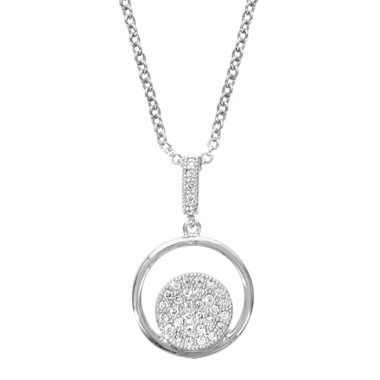 Collier rond à pastille pavée d’oxydes blancs – Argent 925 rhodié | Azuline
