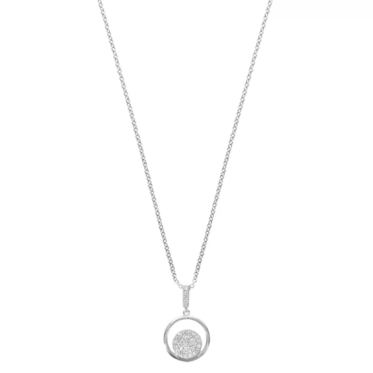 Collier rond à pastille pavée d’oxydes blancs – Argent 925 rhodié | Azuline