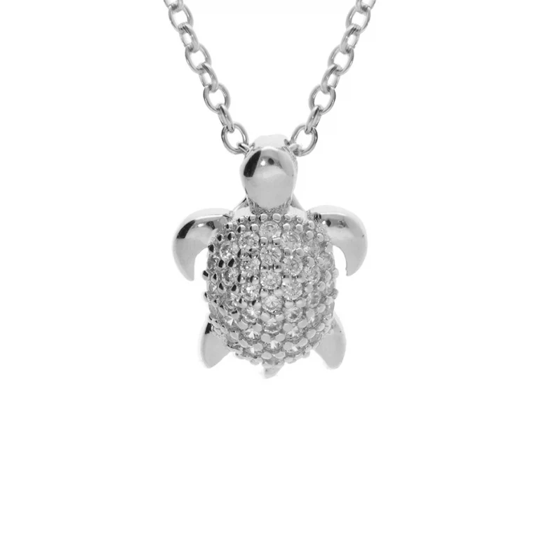 Collier tortue serti d’oxydes blancs – Argent 925 rhodié | Azuline