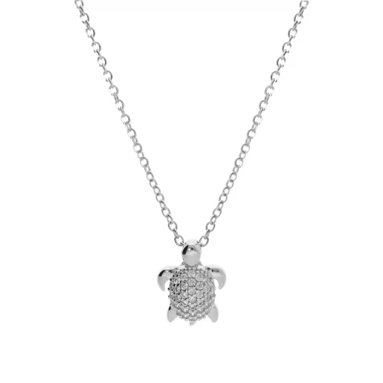 Collier tortue serti d’oxydes blancs – Argent 925 rhodié | Azuline