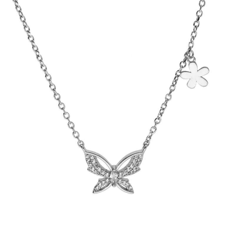 Collier papillon serti d’oxydes blancs grand modèle – Argent 925 rhodié | Azuline
