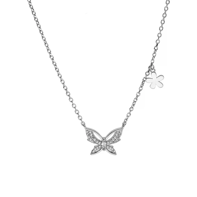 Collier papillon serti d’oxydes blancs grand modèle – Argent 925 rhodié | Azuline