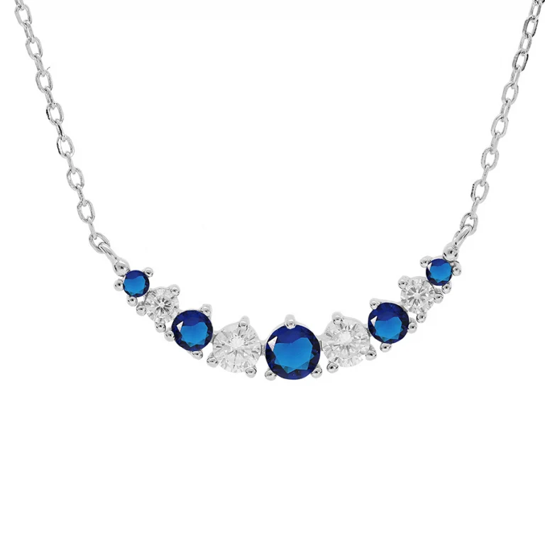 Collier arrondi serti d’oxydes blancs et bleus – Argent 925 rhodié | Azuline