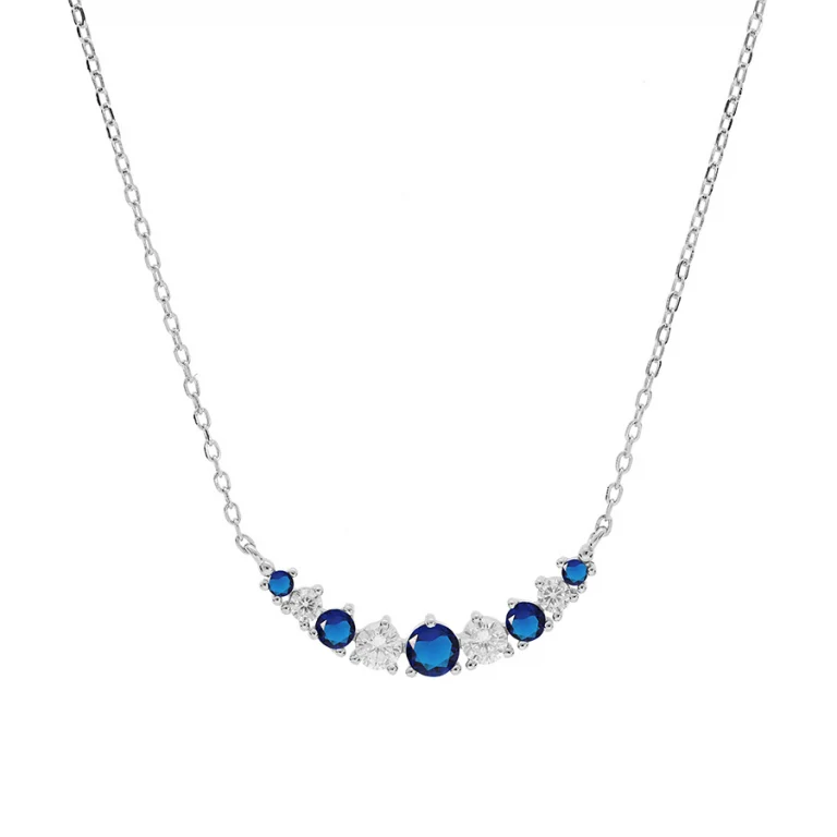 Collier arrondi serti d’oxydes blancs et bleus – Argent 925 rhodié | Azuline