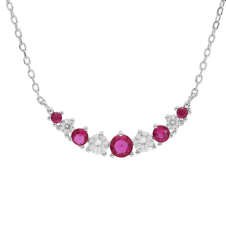 Collier arrondi serti d’oxydes blancs et fuchsia – Argent 925 rhodié | Azuline