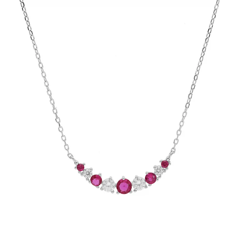 Collier arrondi serti d’oxydes blancs et fuchsia – Argent 925 rhodié | Azuline