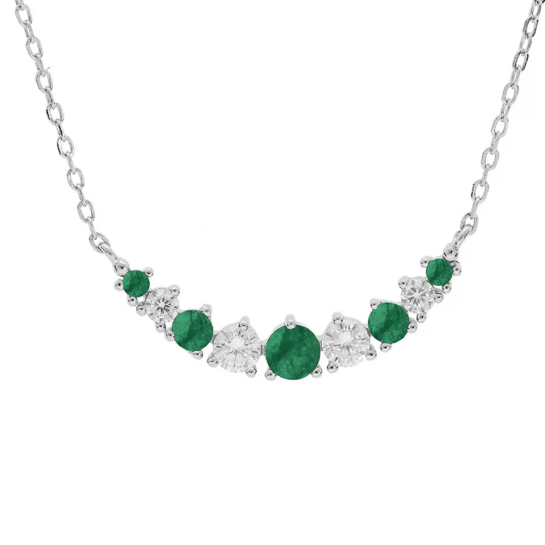 Collier arrondi serti d’oxydes blancs et vert foncé – Argent 925 rhodié | Azuline