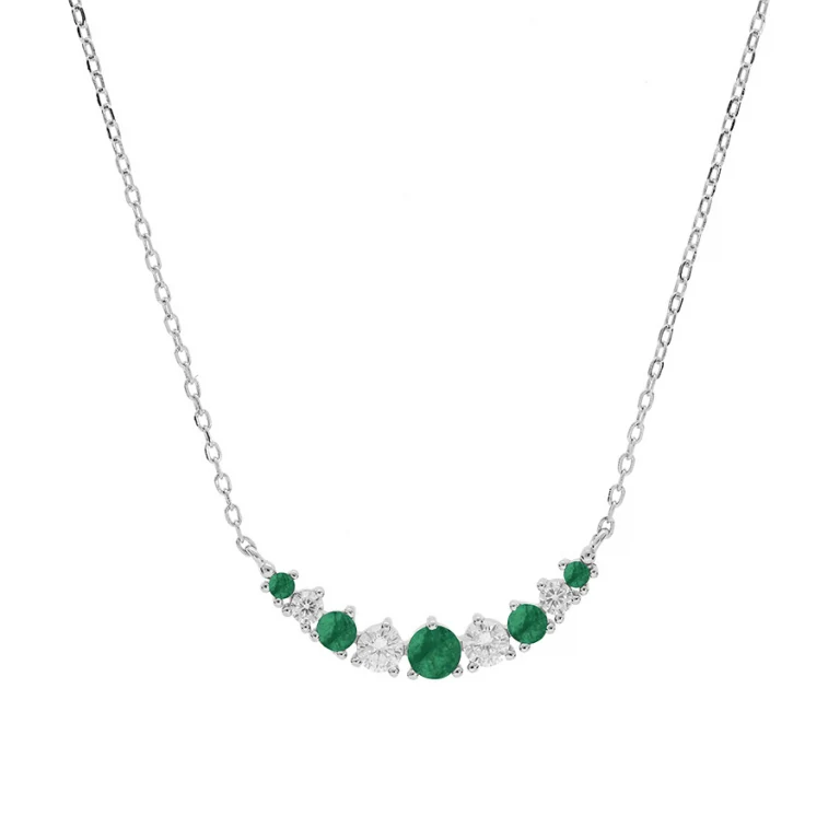 Collier arrondi serti d’oxydes blancs et vert foncé – Argent 925 rhodié | Azuline