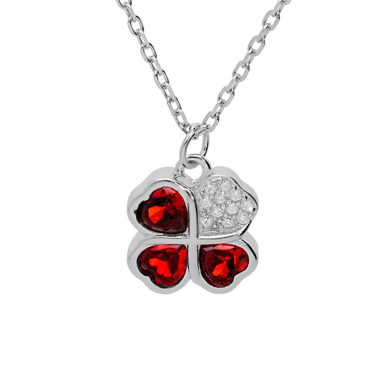 Collier cœur serti d’oxydes rouges et blancs petit modèle – Argent 925 rhodié | Azuline