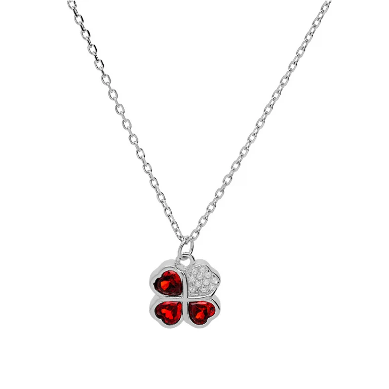 Collier cœur serti d’oxydes rouges et blancs petit modèle – Argent 925 rhodié | Azuline