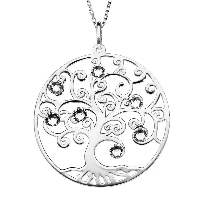 Collier médaille ronde arbre de vie sertie d’oxydes blancs – Argent 925 rhodié | Azuline