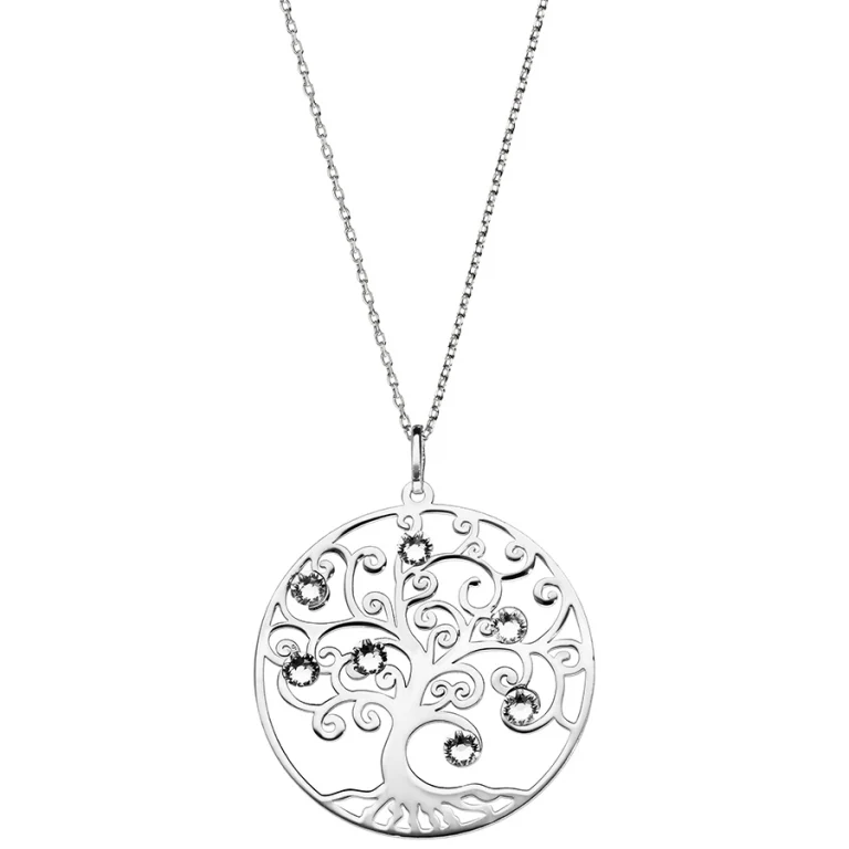 Collier médaille ronde arbre de vie sertie d’oxydes blancs – Argent 925 rhodié | Azuline
