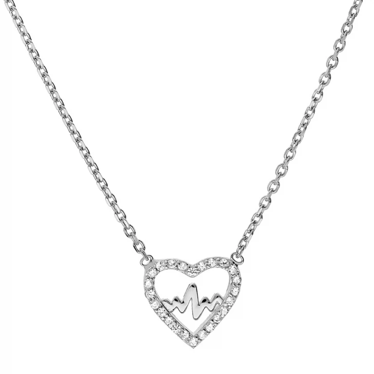 Collier cœur à courbe sertie d’oxydes – Argent 925 rhodié | Azuline