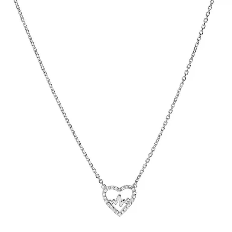 Collier cœur à courbe sertie d’oxydes – Argent 925 rhodié | Azuline