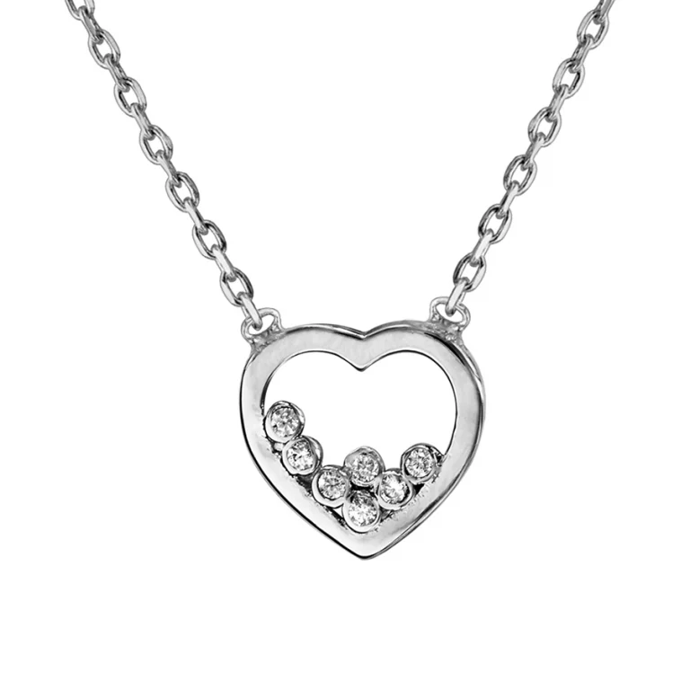 Collier cœur ajouré à sept oxydes blancs – Argent 925 rhodié | Azuline