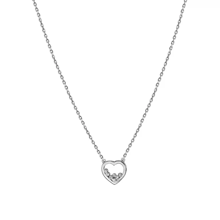 Collier cœur ajouré à sept oxydes blancs – Argent 925 rhodié | Azuline