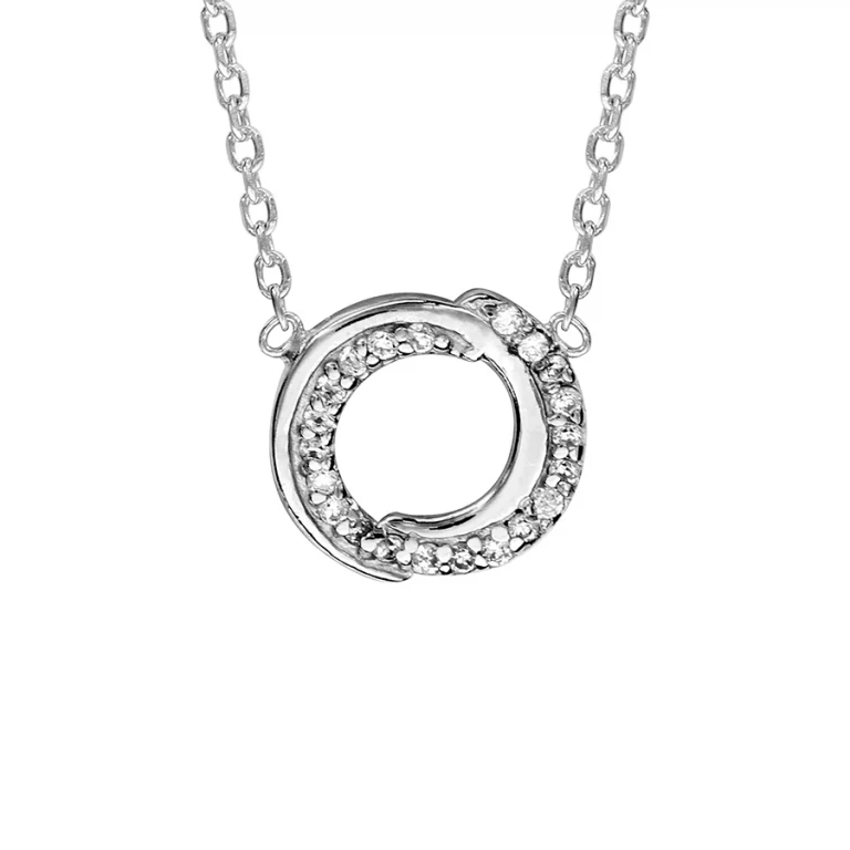 Collier cercles superposés sertis d’oxydes blancs – Argent 925 rhodié | Azuline