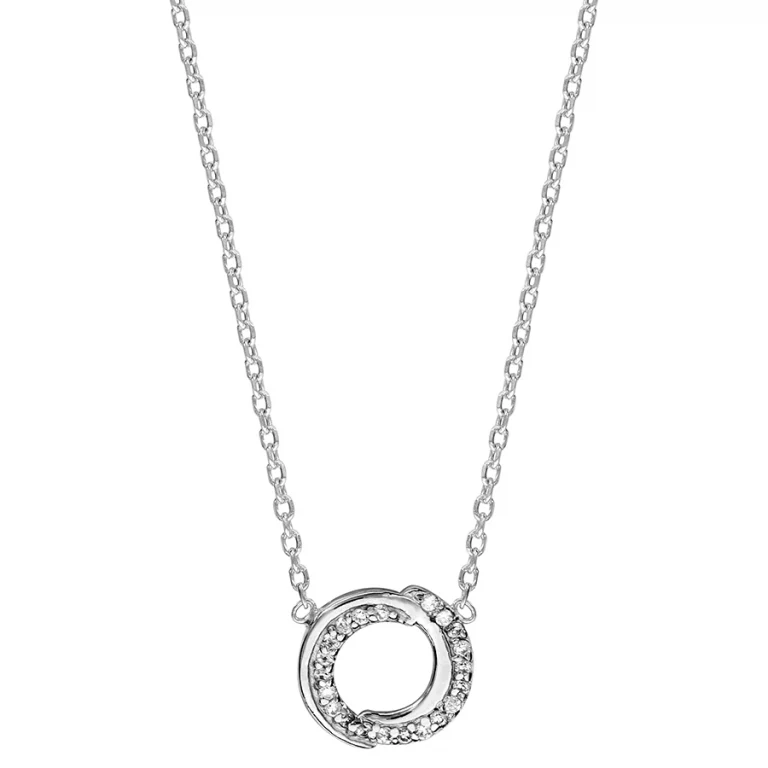 Collier cercles superposés sertis d’oxydes blancs – Argent 925 rhodié | Azuline