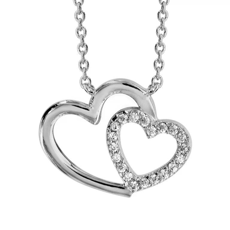 Collier double cœur croisé serti d’oxydes blancs – Argent 925 rhodié | Azuline