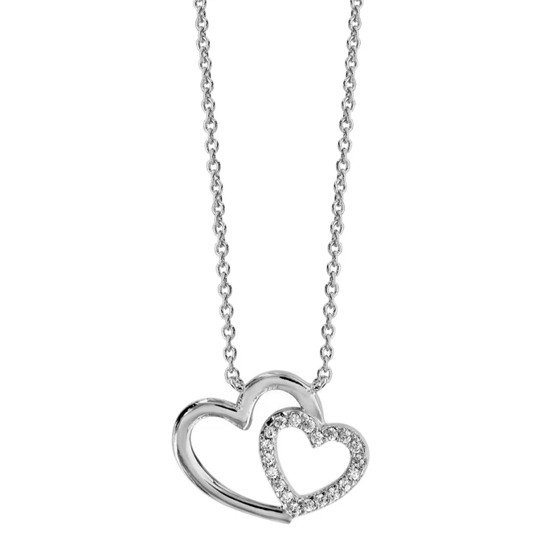 Collier double cœur croisé serti d’oxydes blancs – Argent 925 rhodié | Azuline