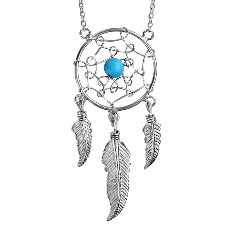 Collier attrape rêve à boule turquoise synthétique – Argent 925 rhodié | Azuline