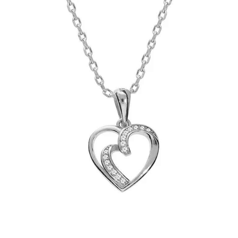 Collier cœur ouvragé serti d’oxydes blancs – Argent 925 rhodié | Azuline