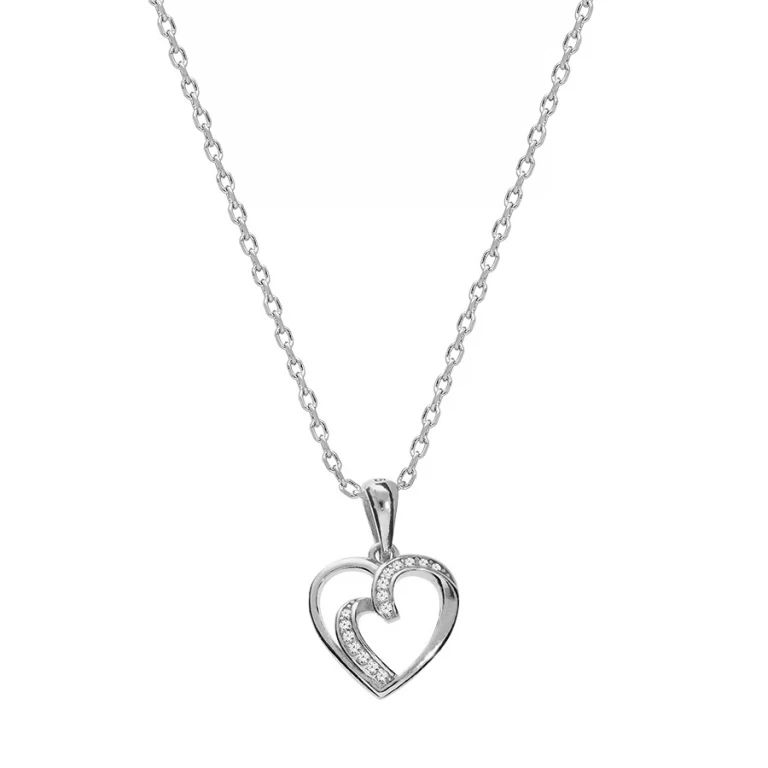 Collier cœur ouvragé serti d’oxydes blancs – Argent 925 rhodié | Azuline