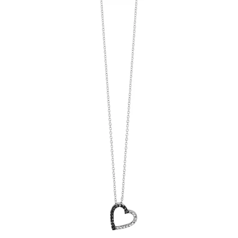 Collier cœur serti d’oxydes blancs et pierres noires synthétiques – Argent 925 rhodié | Azuline