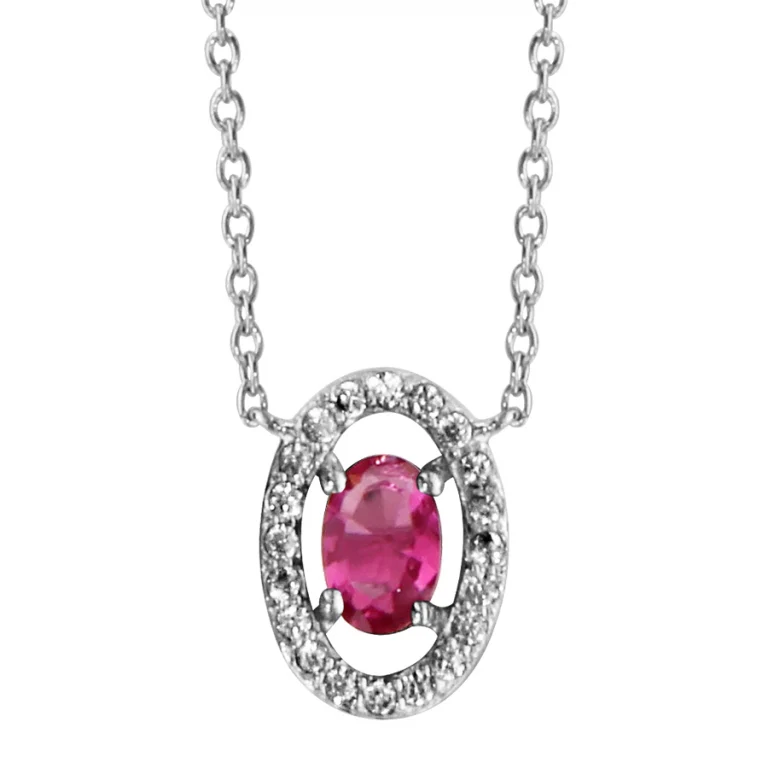 Collier ovale à verre fuchsia et oxydes blancs – Argent 925 rhodié | Azuline