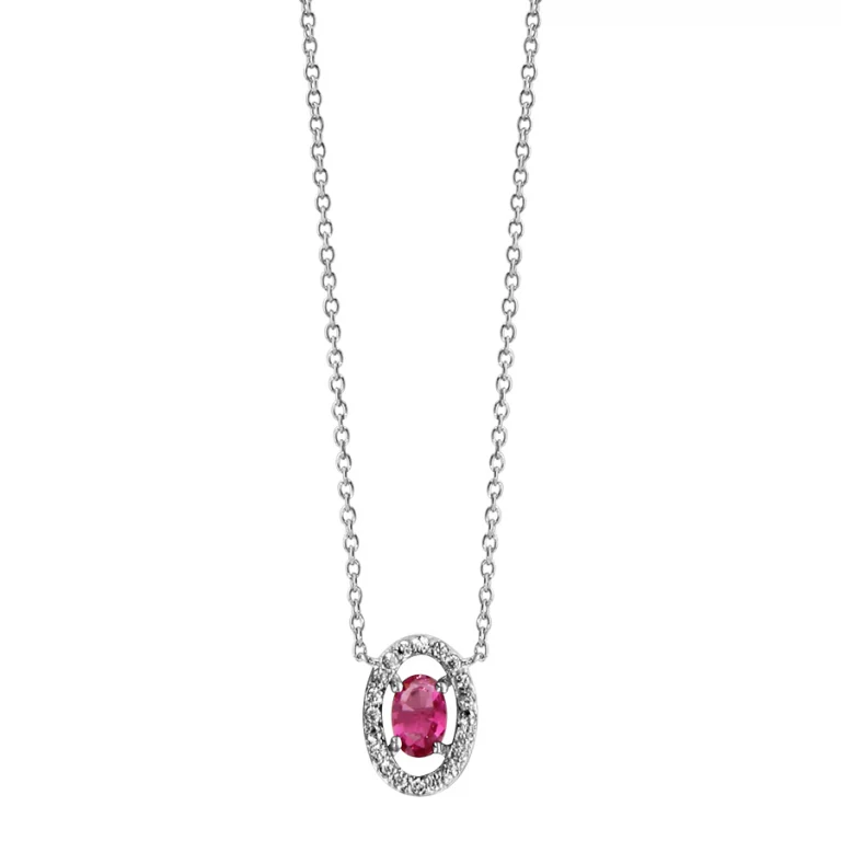 Collier ovale à verre fuchsia et oxydes blancs – Argent 925 rhodié | Azuline