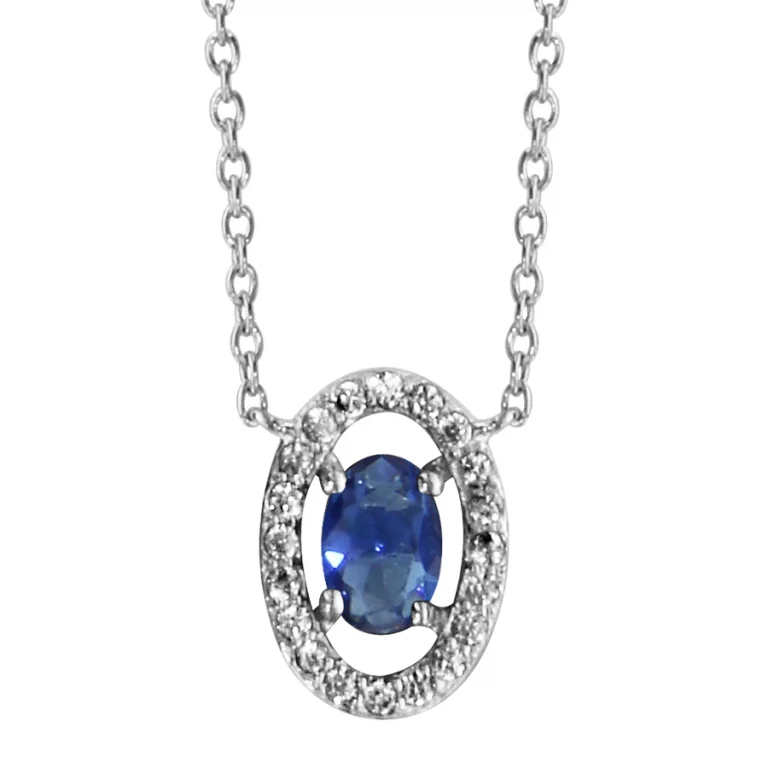 Collier ovale à verre bleu foncé, oxydes blancs – Argent 925 rhodié | Azuline