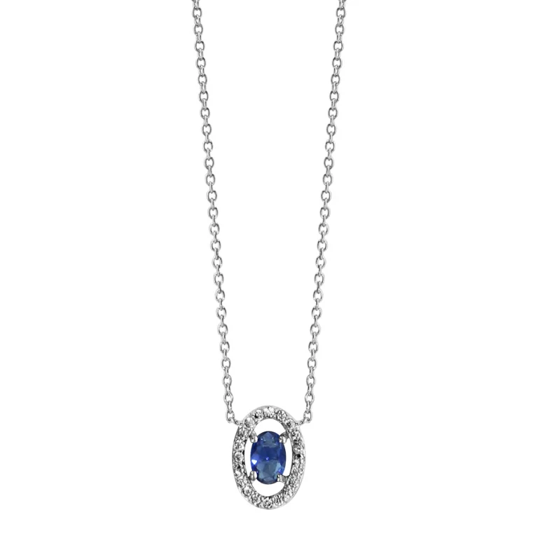 Collier ovale à verre bleu foncé, oxydes blancs – Argent 925 rhodié | Azuline