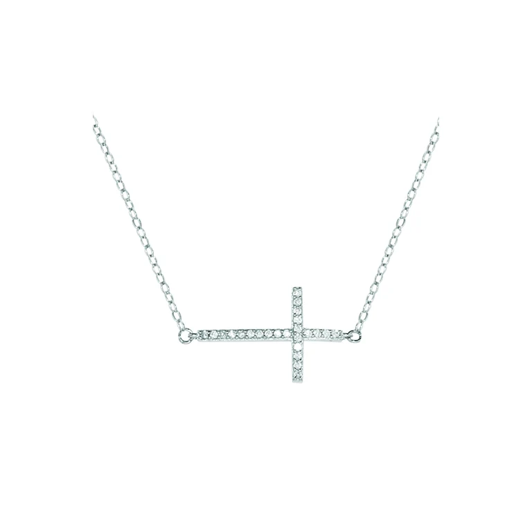 Collier croix serti d’oxydes micro – Argent 925 rhodié | Azuline