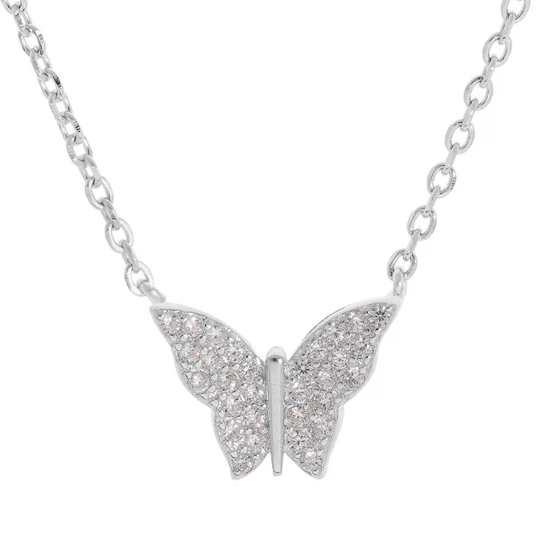 Collier papillon serti d’oxydes blancs petit modèle – Argent 925 rhodié | Azuline