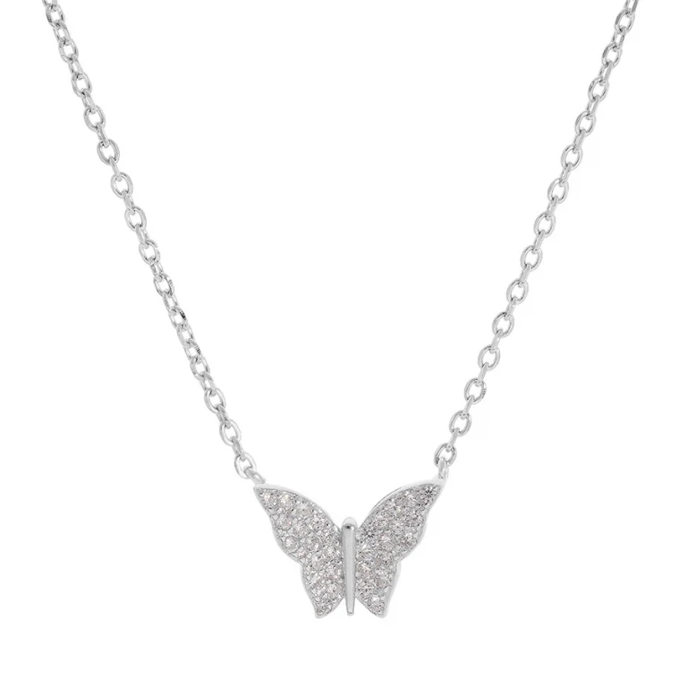 Collier papillon serti d’oxydes blancs petit modèle – Argent 925 rhodié | Azuline