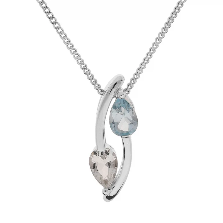 Collier deux gouttes bleu clair et blanche – Argent 925 rhodié | Azuline