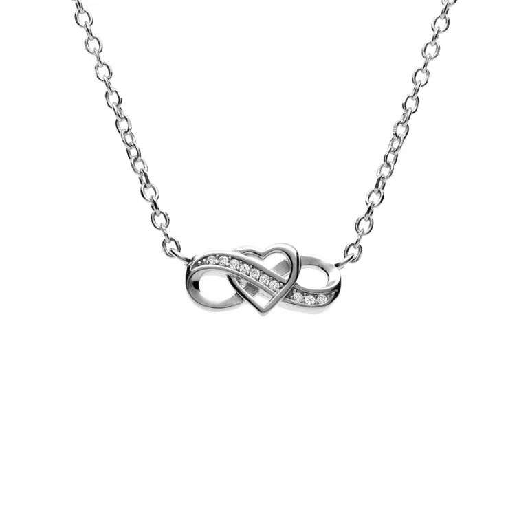 Collier infini et cœur serti d’oxydes blancs – Argent 925 rhodié | Azuline