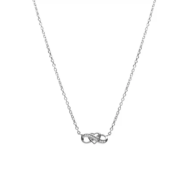 Collier infini et cœur serti d’oxydes blancs – Argent 925 rhodié | Azuline