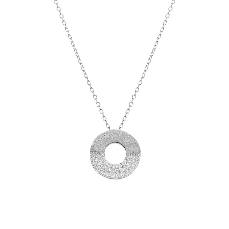 Collier cercle granité serti d’oxydes blancs – Argent 925 rhodié | Azuline