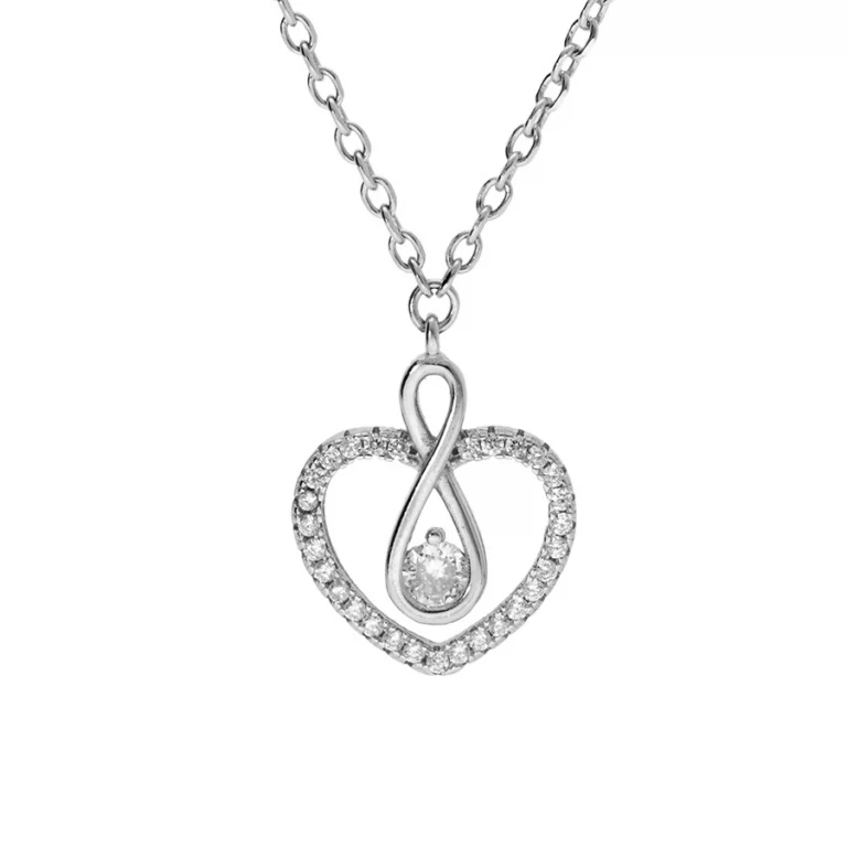 Collier cœur à contour serti et infini à oxyde central – Argent 925 rhodié | Azuline