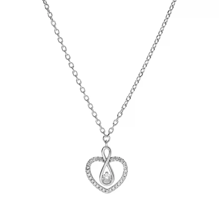 Collier cœur à contour serti et infini à oxyde central – Argent 925 rhodié | Azuline